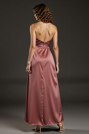 Cabernet Sheath Halter Satin Wedding Guest Dress With Slit
